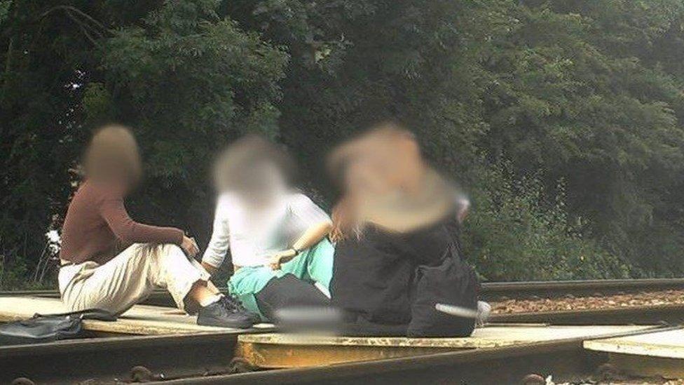 Kids on tracks, CCTV image taken in September 2020