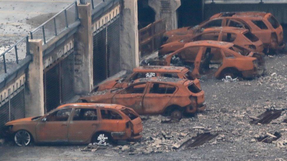 Burnt out cars in Liverpool car park