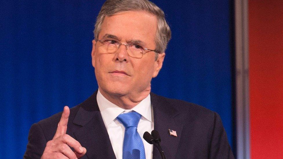 Republican Presidential candidate former Florida Gov. Jeb Bush gestures during the Republican Presidential debate sponsored by Fox News at the Iowa Events Center in Des Moines, Iowa on January 28, 2016