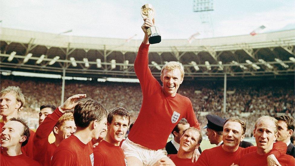 Bobby Moore lifts the World Cup.