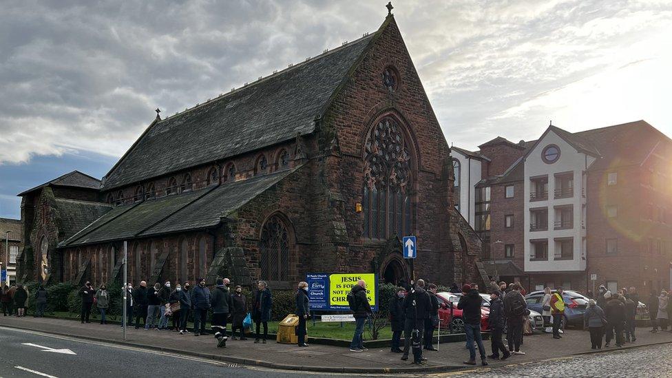 People queue for jabs in Cumbria