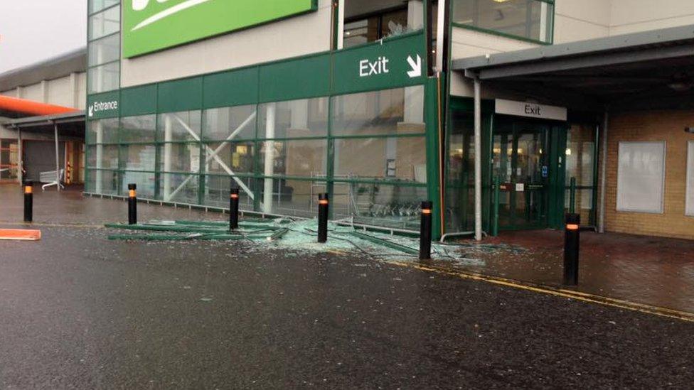 Damage caused to a home furnishings store in Londonderry by high winds