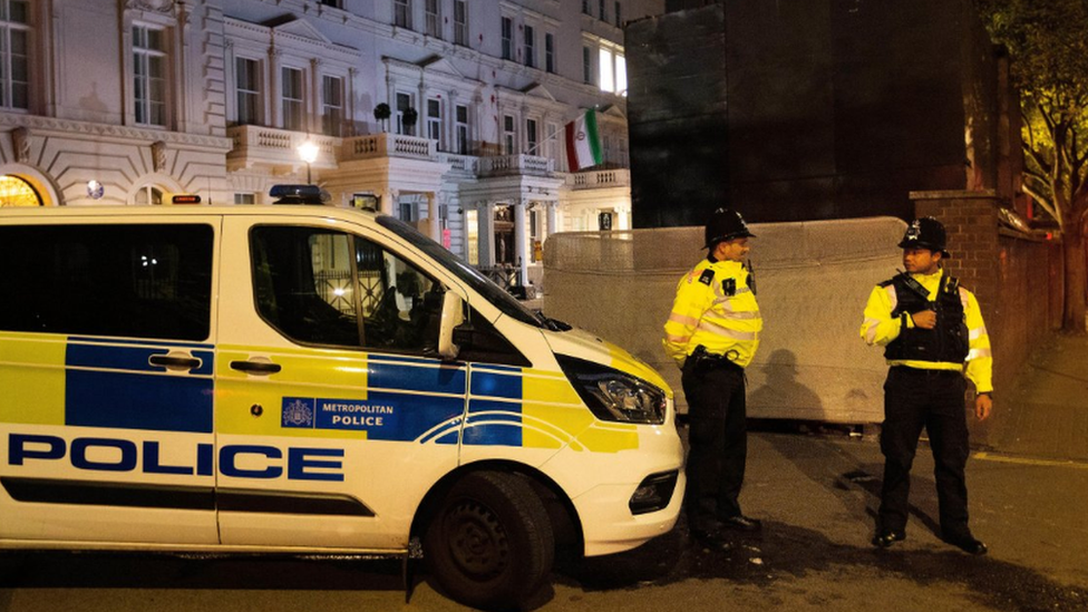 Police outside Iranian embassy