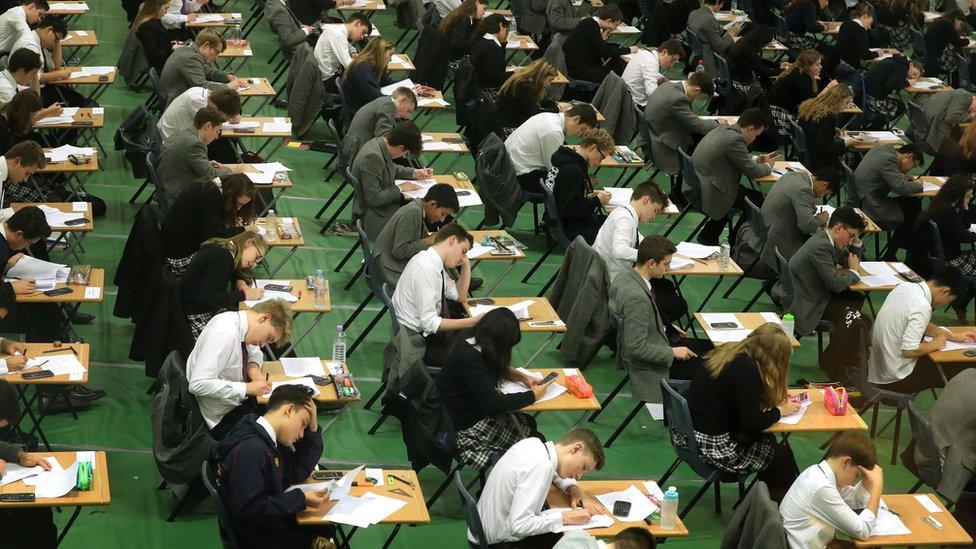 Students taking an exam