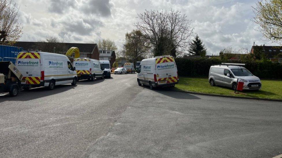 Gas workers' vans in Witham