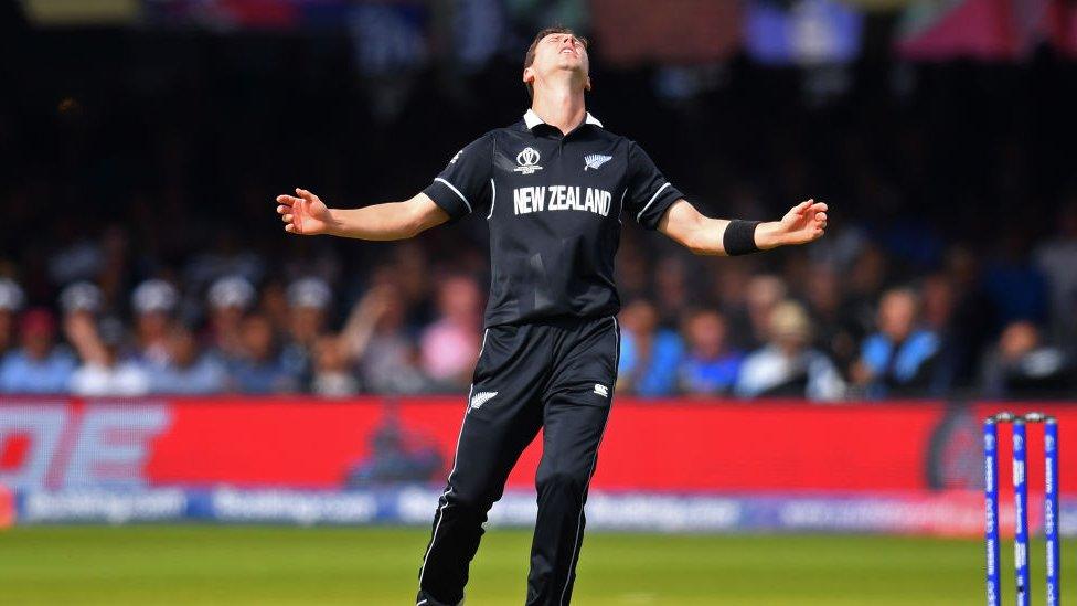 Matt Henry of New Zealand reacts during the Final of the ICC Cricket World Cup 2019