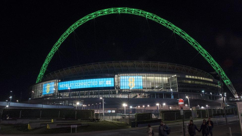 London's Wembley Stadium lit in the Chapecoense's team colour