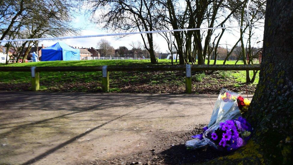 Floral tributes near crime scene