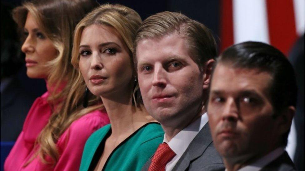 This photo shows family members of Presidential-elect Donald Trump, (from L-R) wife Melania Trump, daughter Ivanka Trump, and sons Eric Trump and Donald Trump Jr.