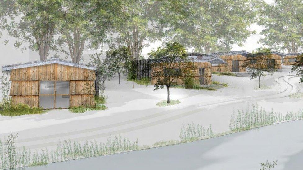 Artist's impression of timber-clad holiday chalets