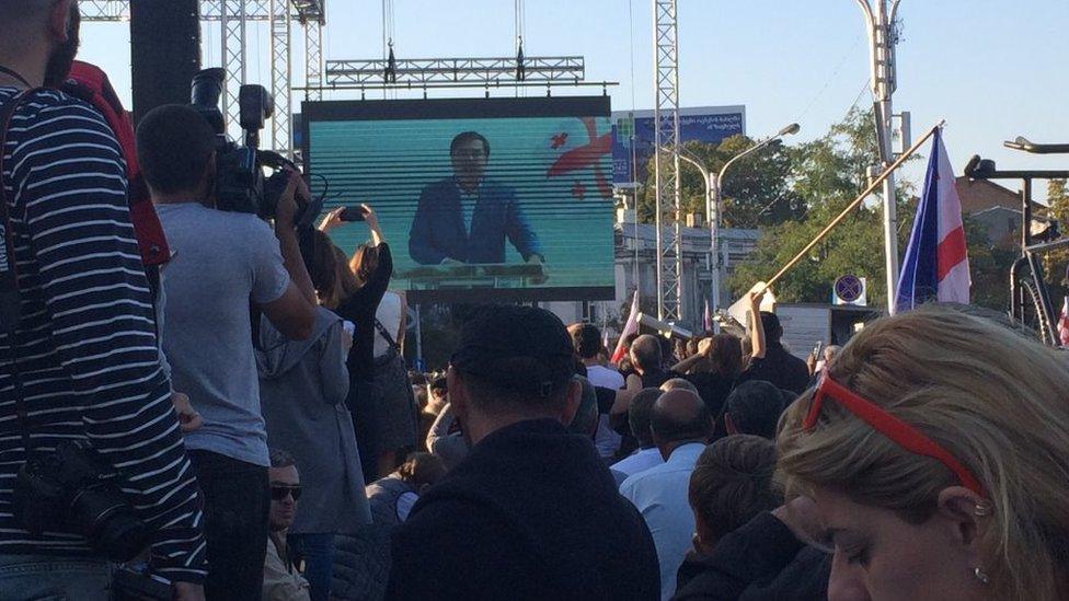 Mikheil Saakashvili addresses supporters in Tbilisi from exile in Ukraine