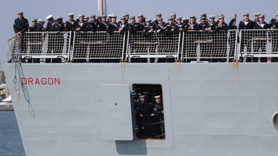 The crew of HMS Dragon returning to Portsmouth