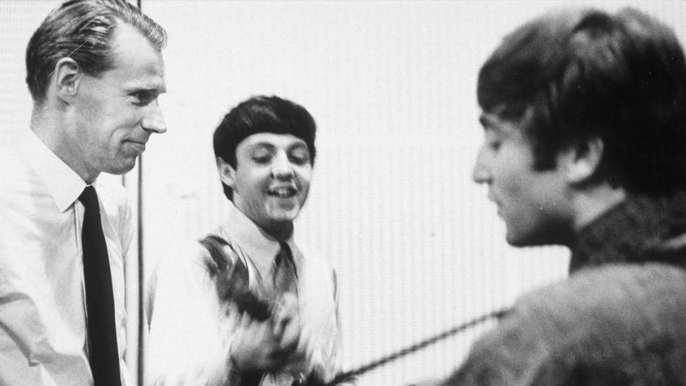 George Martin with Paul McCartney and John Lennon in the studio