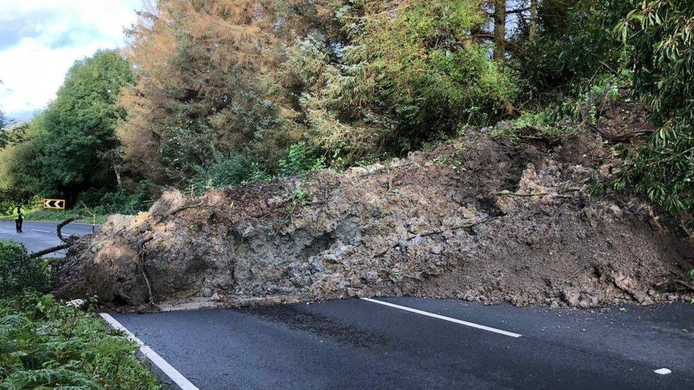 The A490 near Welshpool was closed on Sunday afternoon due to landslide