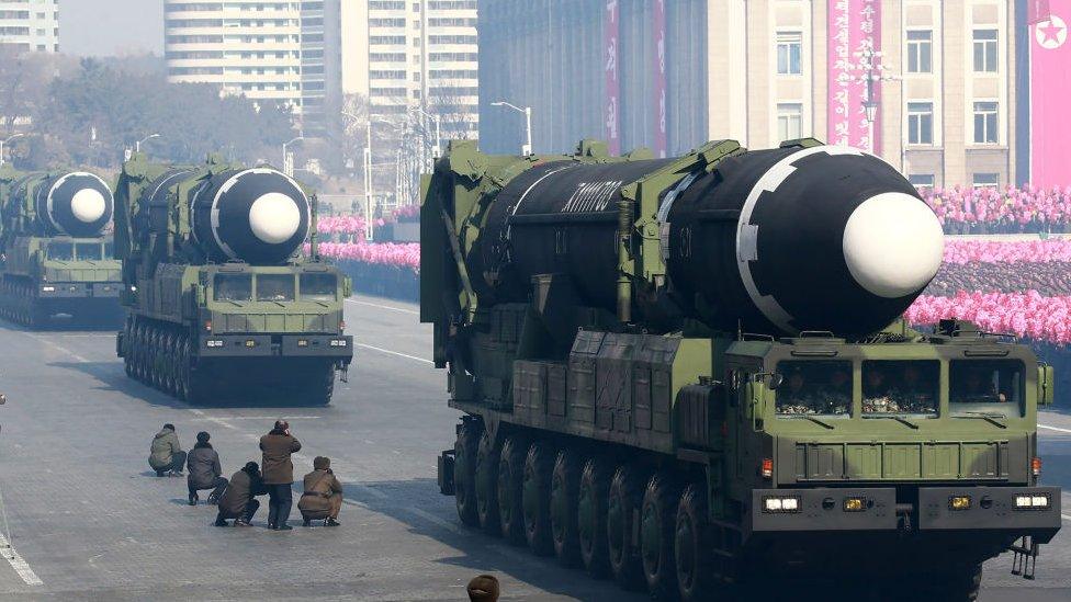 Hwasong-15 ballistic missile during the military parade to mark the 70th anniversary of the Korean People's Army at Kim Il Sung Square in Pyongyang, 9 February 2018