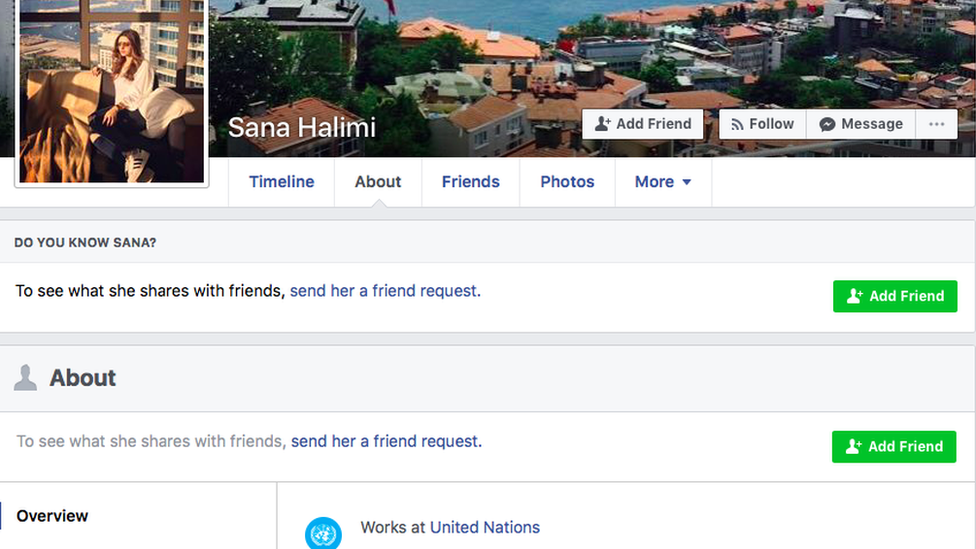 A screenshot of Sana Halimi's Facebook profile