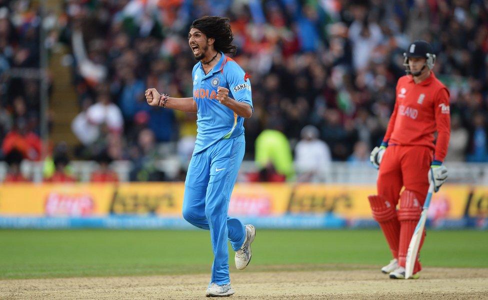 Ishant Sharma of India celebrates the wicket of Ravi Bopara of England (not in picture) during the ICC Champions Trophy Final between England and India at Edgbaston on June 23, 2013 in Birmingham, England. (