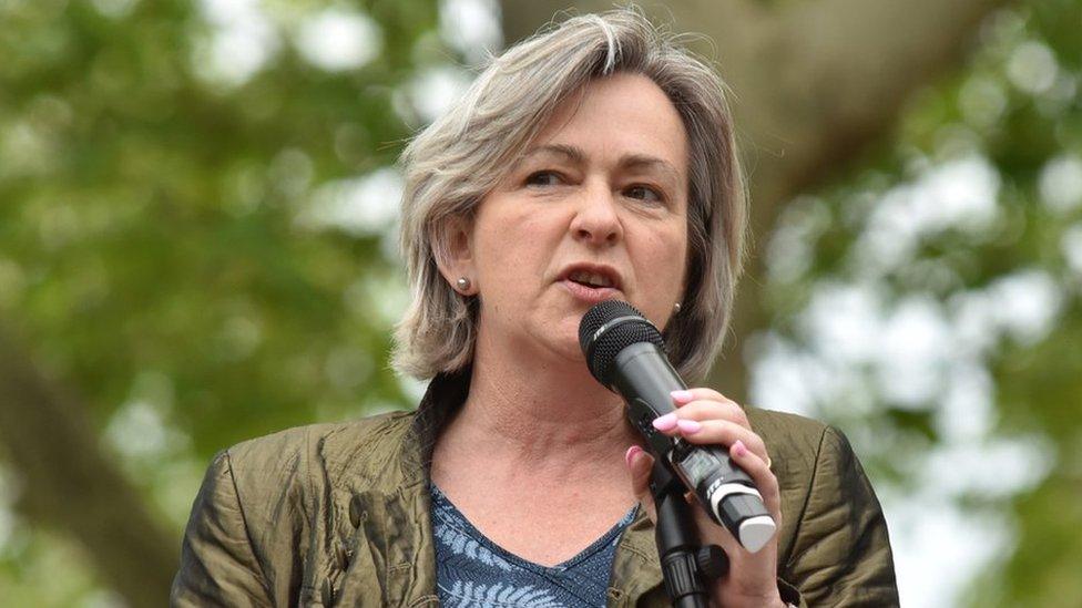 Liz Saville Roberts at a climate change march