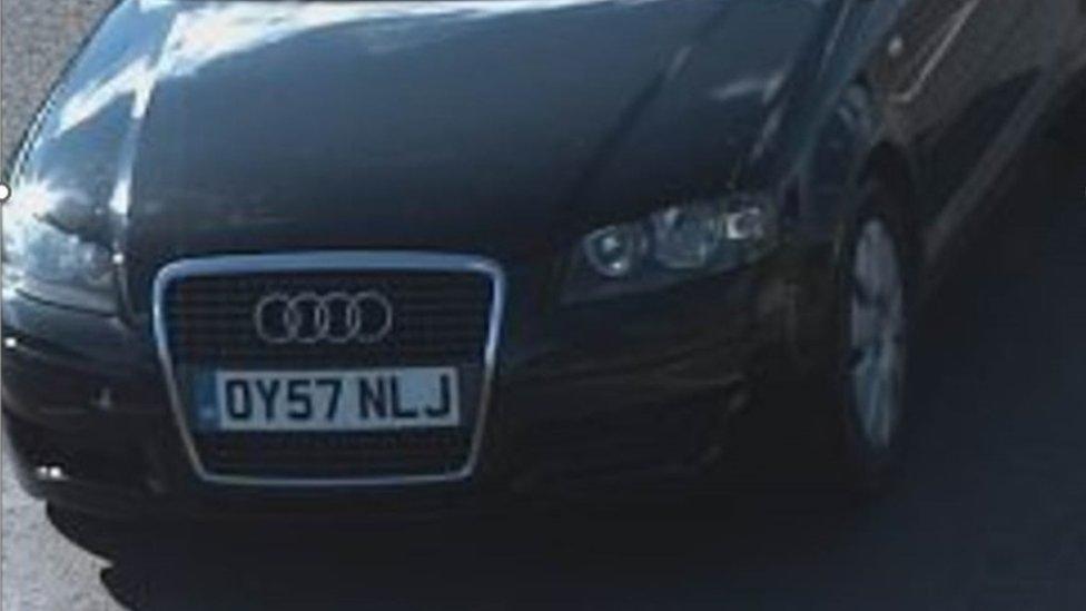 Black Audi A3, with numberplate OY57 NLJ.