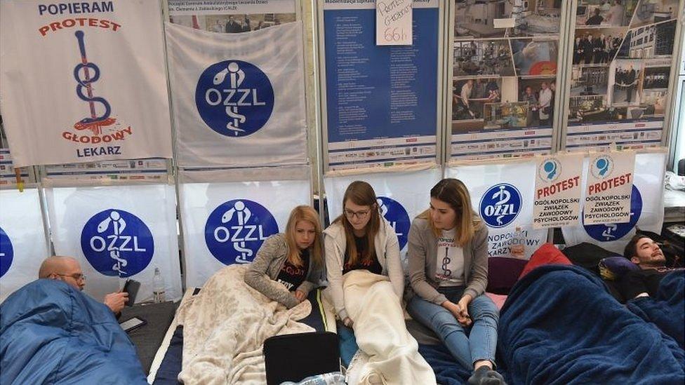 Striking doctors at the University Children's Hospital in Krakow, Poland