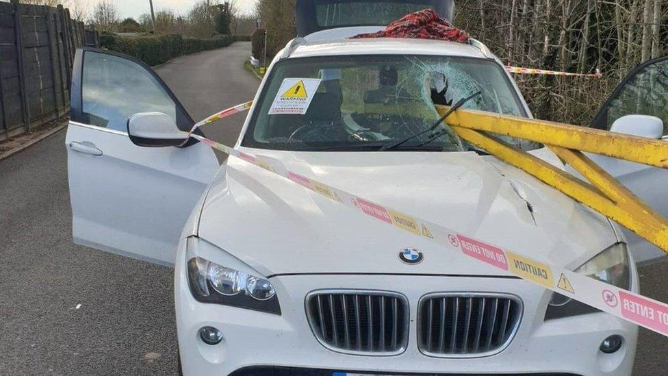 Tip barrier smashes into car in Oadby, Leicestershire