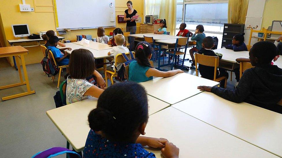 Pupils in a primary-school classroom in Paris in September 2016