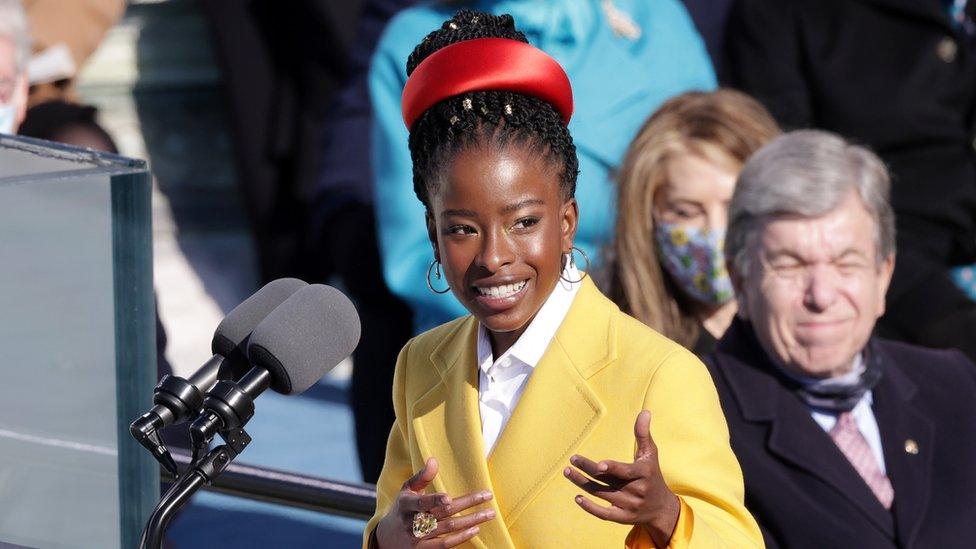 Youth Poet Laureate Amanda Gorman speaks during the inauguration of US President Joe Biden