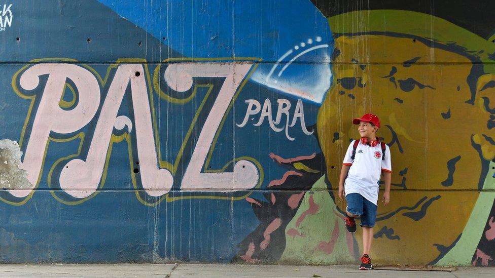 A graffiti with a sentence that reads 'Peace for the people' in Cali, Colombia, on June 22, 2016.