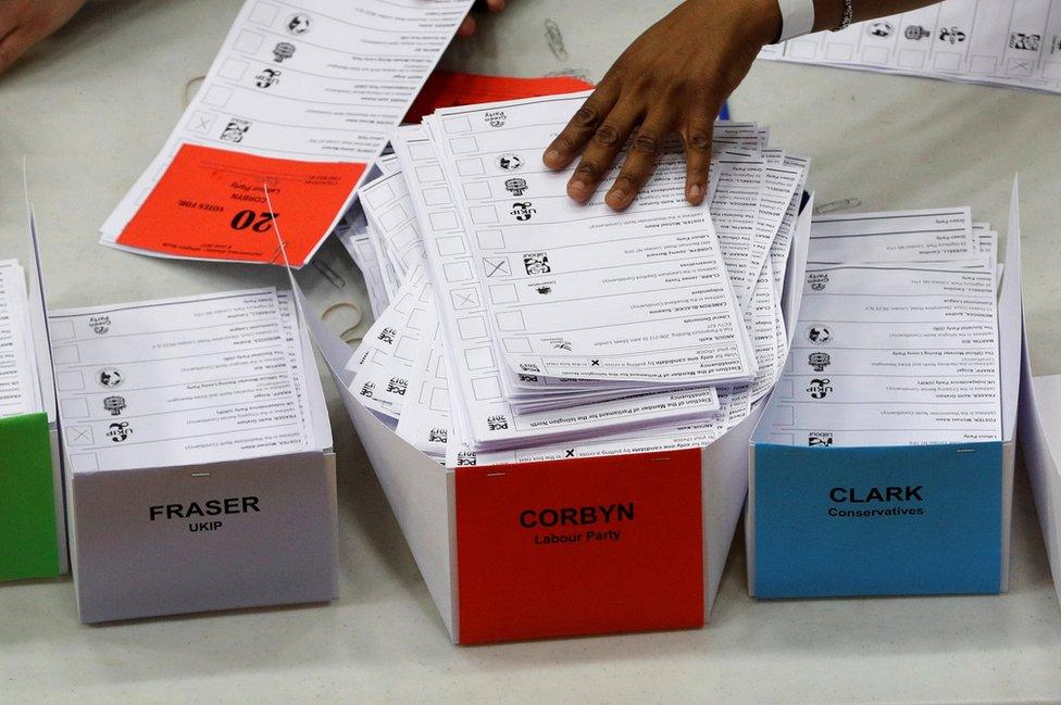 Ballots are counted at a counting centre in London, 9 June 2017.