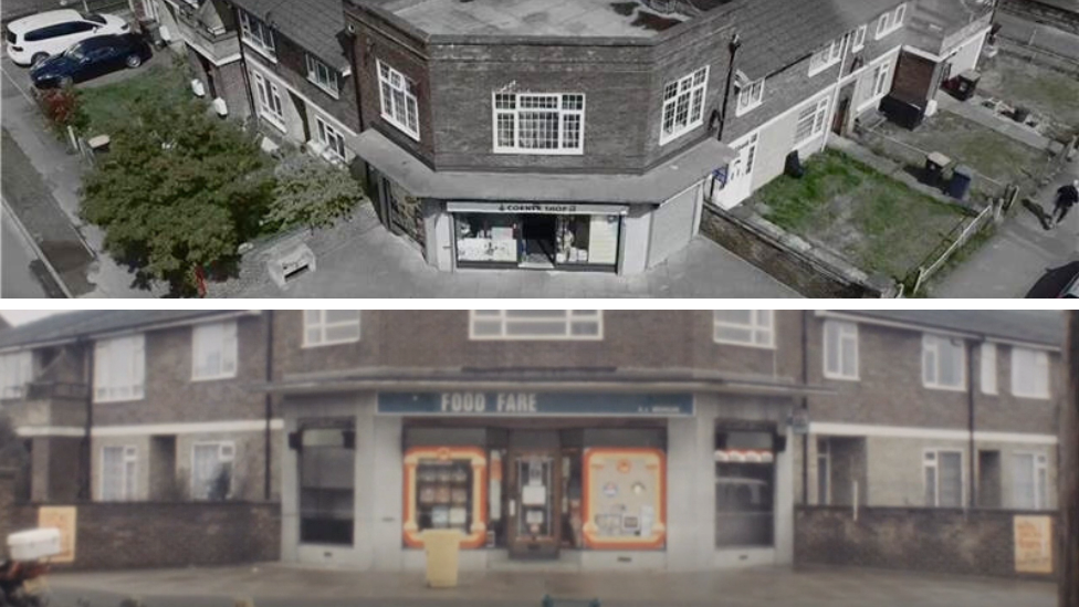 The corner shop that Carol ran with Allen at the time and how it appears today