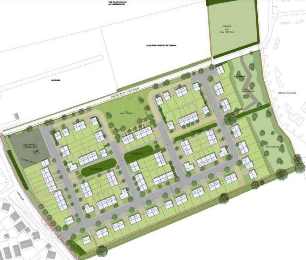 The site plan for up to 107 affordable homes proposed in New Lane, Huntington, York