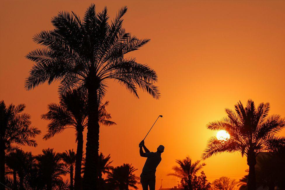 Jacques Kruyswijk of South Africa plays his second shot on the ninth hole on day two of the Bahrain Championship at Royal Golf Club