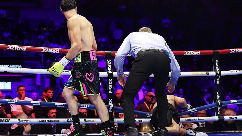 Brandon Figueroa walks away from a knocked down Nick Ball