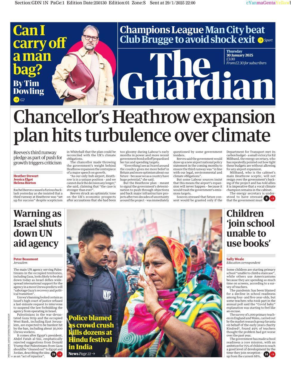 Guardian front page 30 January