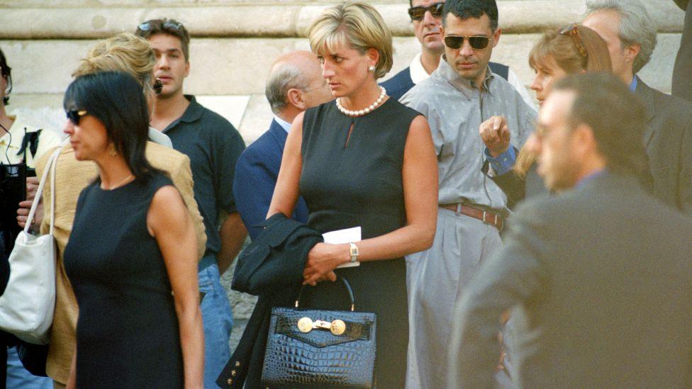 Lady Diana, Princess of Wales, attends the last tribute to Italian fashion designer Gianni Versace at Milan Cathedral (Duomo di Milano)