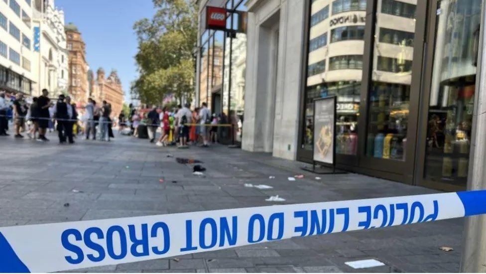 Police tape at the scene in Leicester Square