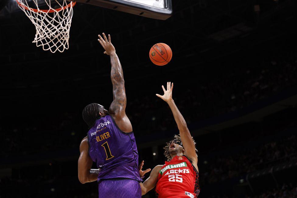 Keanu Pinder of the Perth Wildcats drives to the basket during the NBL match against Sydney Kings at Qudos Bank Arena in Sydney, Australia