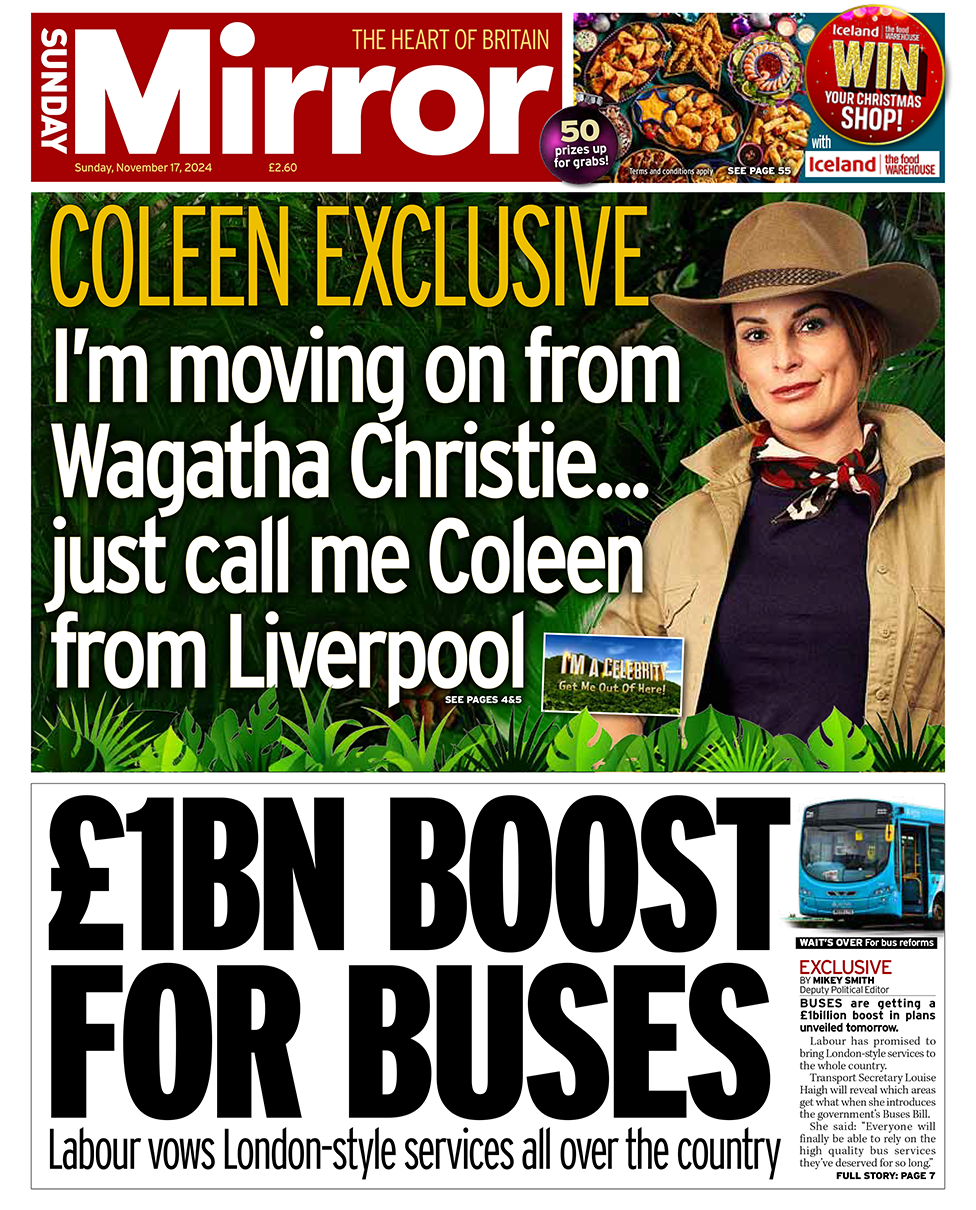 Sunday Mirror headline reads: "£1bn boost for buses"