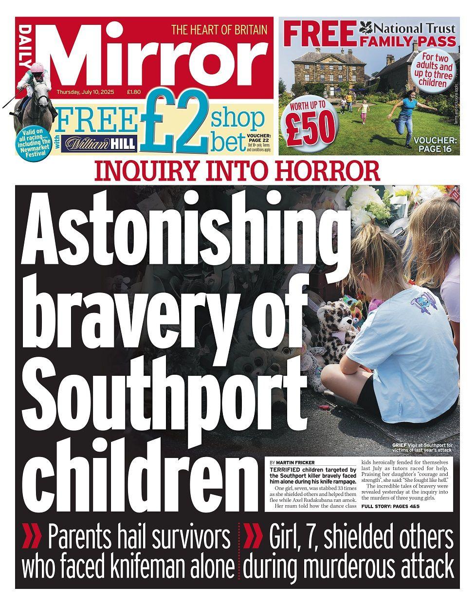 Front page of the Mirror for 10 July