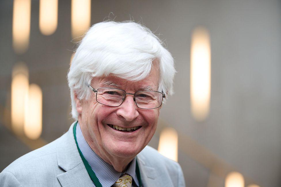 Former leader of the Scottish Green Party Robin Harper at the Scottish Parliament, Edinburgh Scotland, 7 May 2024