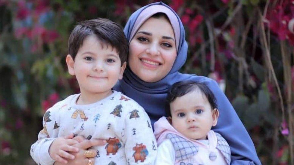 Khalid El-Estal's late wife Ashwak Jendia with their son and daughter 