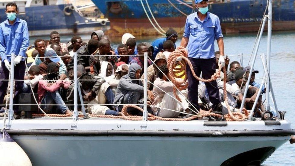 Migrants arrive at a naval base after being rescued by Libyan coast guards in Tripoli, Libya. Photo: 29 June 2018