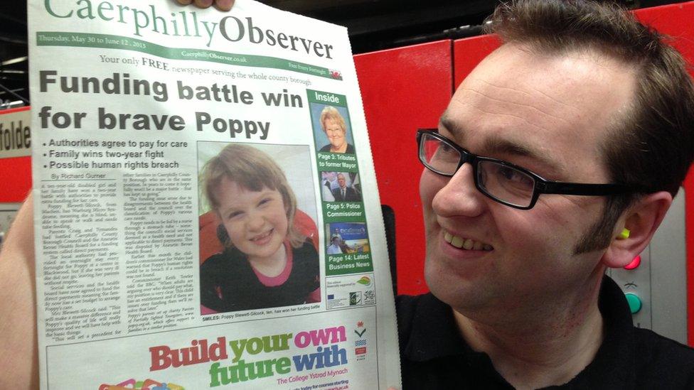 Editor Richard Gurner with the first edition of the Caerphilly Observer