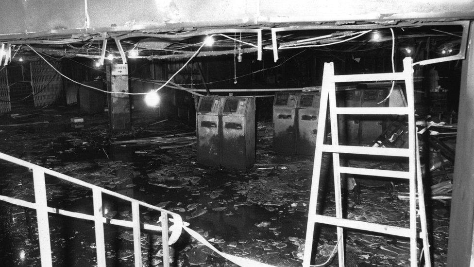 The remains of the booking hall after the fire at King's Cross Underground Station