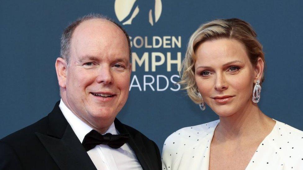 Albert II of Monaco and his wife Charlene of Monaco pose during the closing ceremony of the 59th Monte-Carlo Television Festival on June 18, 2019 in Monaco.