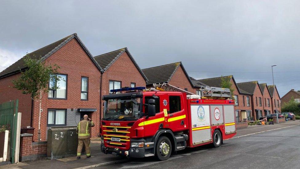 Fire engine outside the house