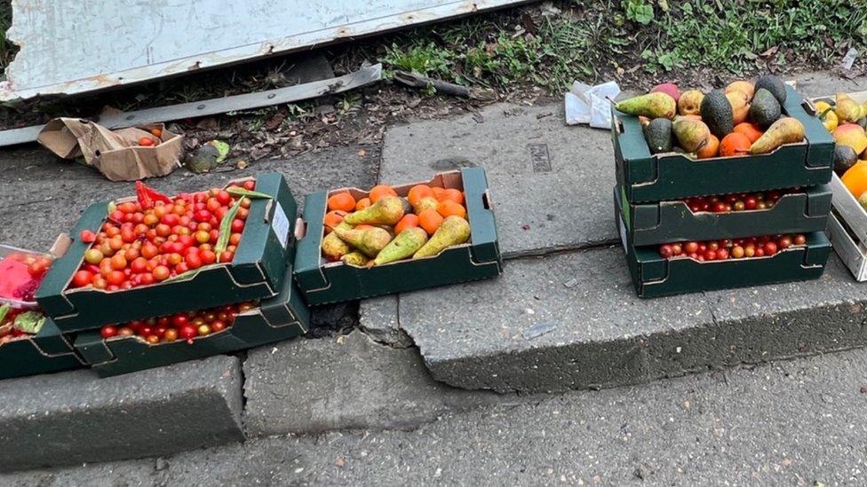 Fruit and vegetables on the side of a road