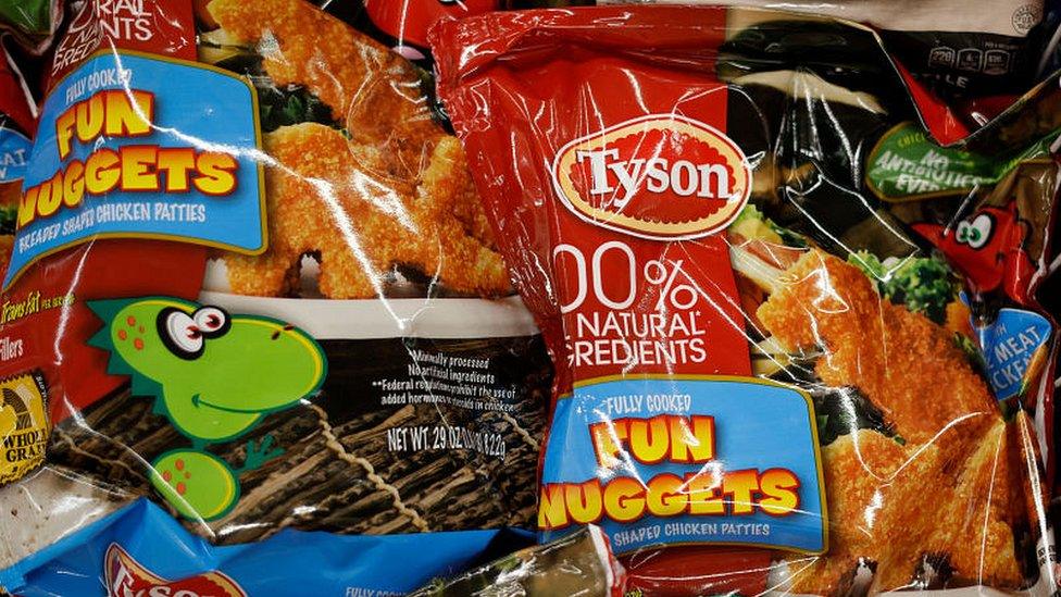 Tyson Foods frozen chicken products sit in the refrigerated section of a store in Washington DC.