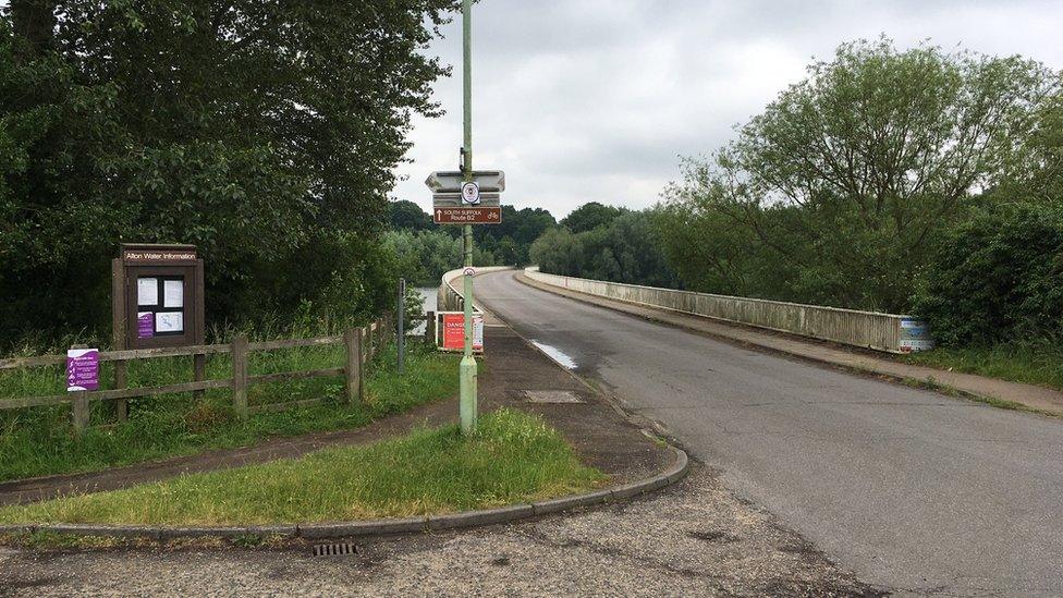 Road bridge across the water that connects the two halves of Tattingstone