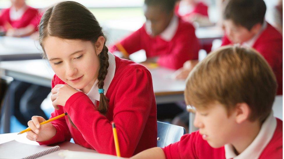 Schoolchildren at desks